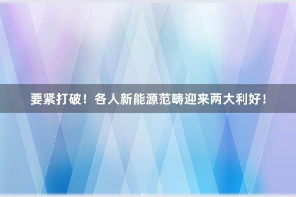 要紧打破！各人新能源范畴迎来两大利好！