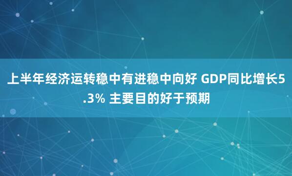 上半年经济运转稳中有进稳中向好 GDP同比增长5.3% 主要目的好于预期