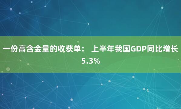 一份高含金量的收获单： 上半年我国GDP同比增长5.3%