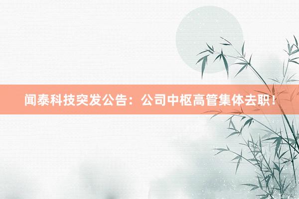 闻泰科技突发公告：公司中枢高管集体去职！