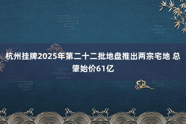 杭州挂牌2025年第二十二批地盘推出两宗宅地 总肇始价61亿