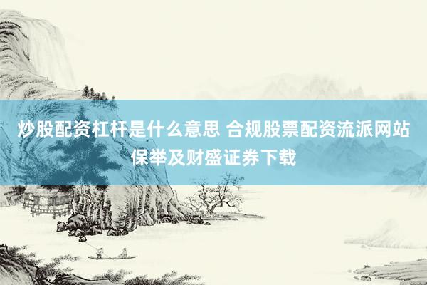 炒股配资杠杆是什么意思 合规股票配资流派网站保举及财盛证券下载