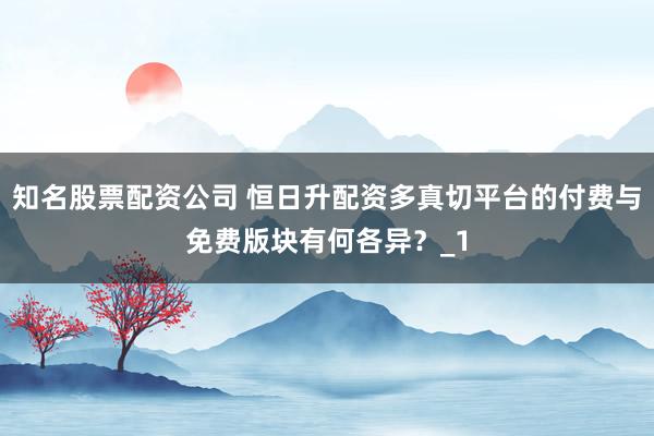 知名股票配资公司 恒日升配资多真切平台的付费与免费版块有何各异？_1