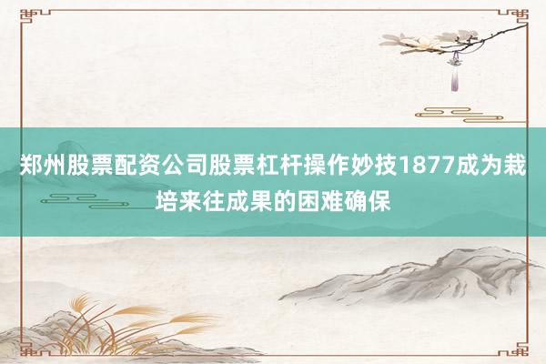 郑州股票配资公司股票杠杆操作妙技1877成为栽培来往成果的困难确保