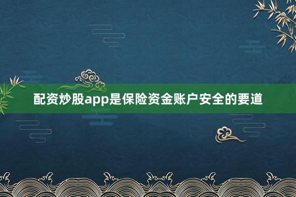 配资炒股app是保险资金账户安全的要道