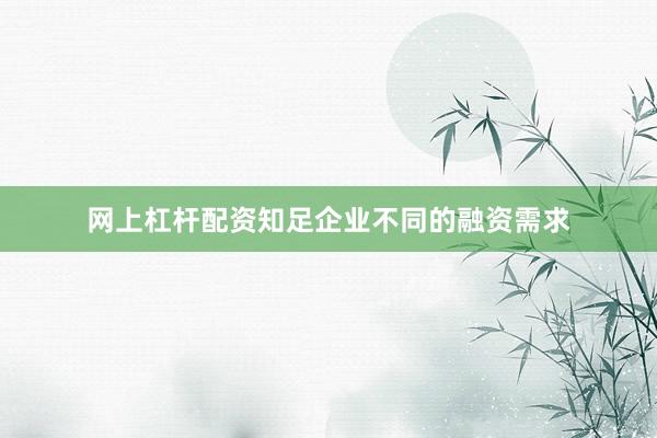 网上杠杆配资知足企业不同的融资需求