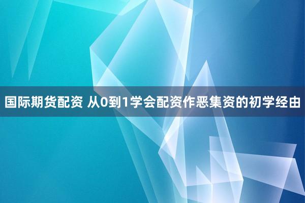 国际期货配资 从0到1学会配资作恶集资的初学经由