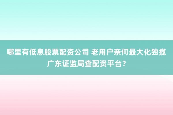 哪里有低息股票配资公司 老用户奈何最大化独揽广东证监局查配资平台?