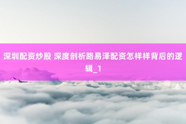 深圳配资炒股 深度剖析路易泽配资怎样样背后的逻辑_1