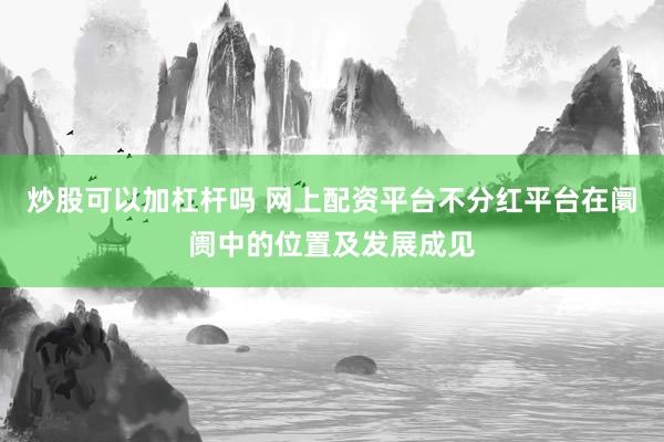 炒股可以加杠杆吗 网上配资平台不分红平台在阛阓中的位置及发展成见